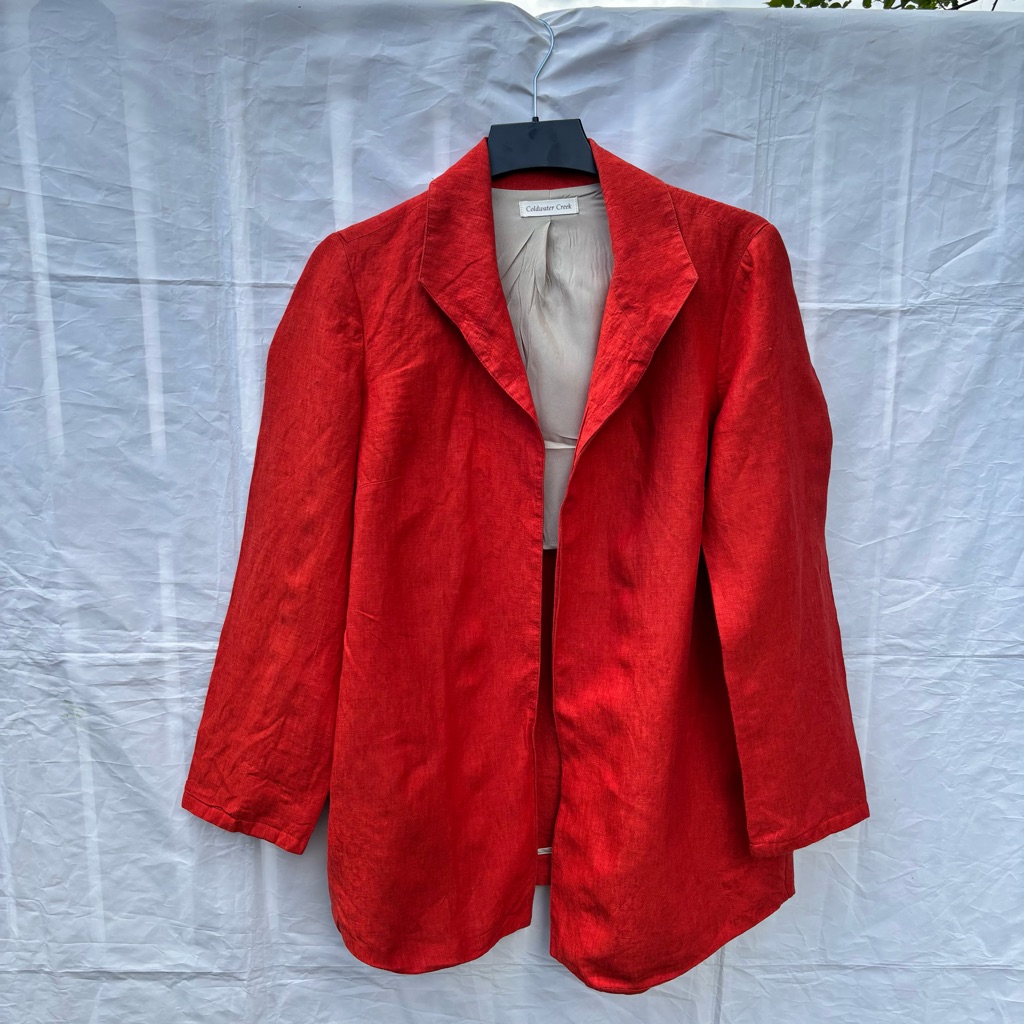 Coldwater Creek Linen Open Front Blazer Jacket Red Orange . Longline Blazer